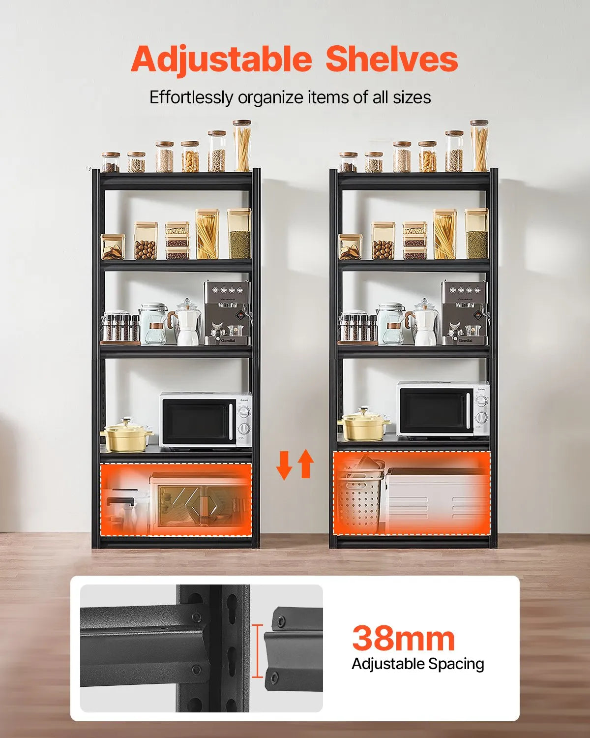 Storage shelf, 5-tier, 46 × 81 × 183 cm, metal