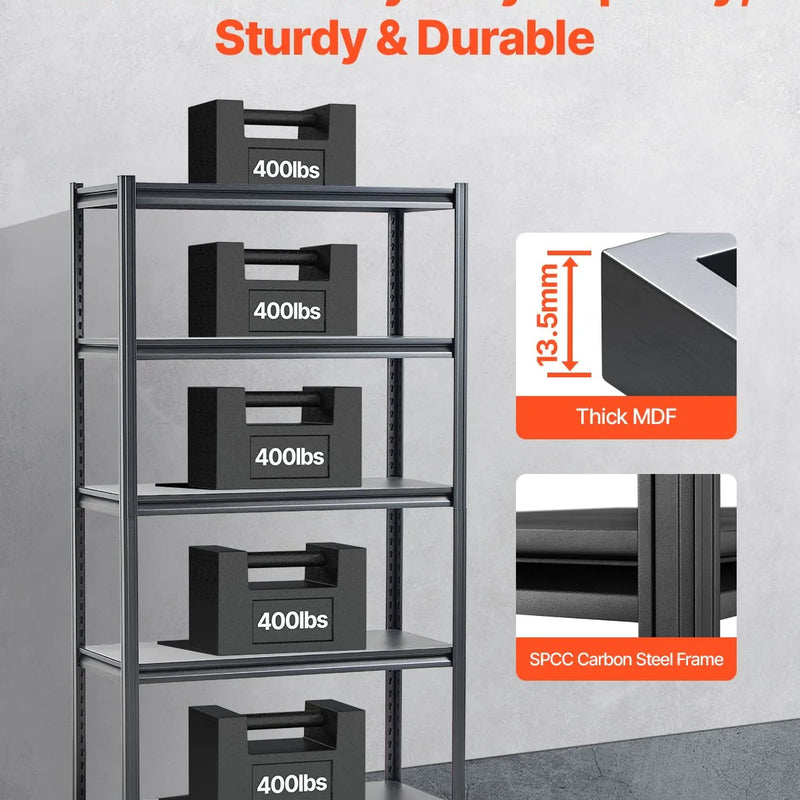 Uzglabāšanas plaukts, 5 līmeņu, 46 × 102 × 183 cm, metāla