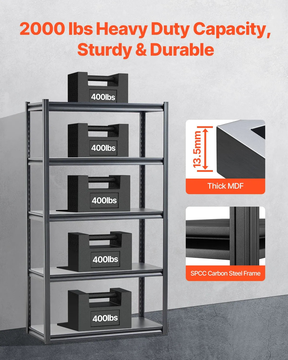 Storage shelf, 5-tier, 46 × 102 × 183 cm, metal