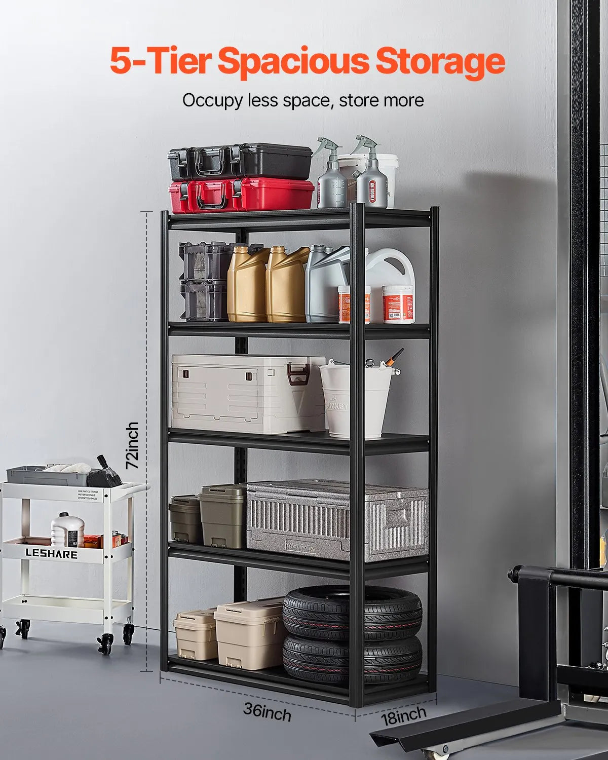 Storage shelf, 5-tier, 46 × 102 × 183 cm, metal