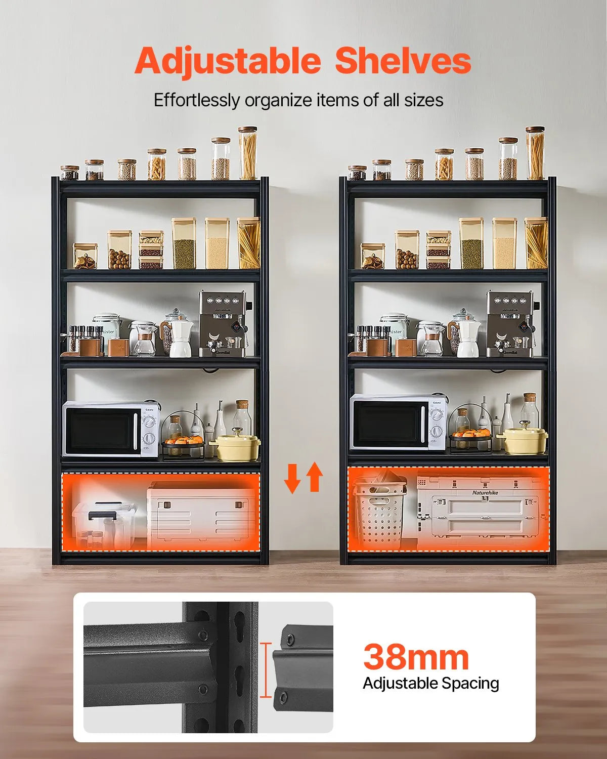 Storage shelf, 5-tier, 46 × 102 × 183 cm, metal