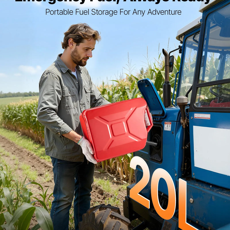 VEVOR metāla degvielas kanna, 20 l, degvielas kanna ar uzgali un ergonomisku rokturi, maksimālais plūsmas ātrums 6 l/min, hermētiska un korozijizturīga metāla degvielas tvertne automašīnām, motocikliem, ATV un UTV, sarkana
