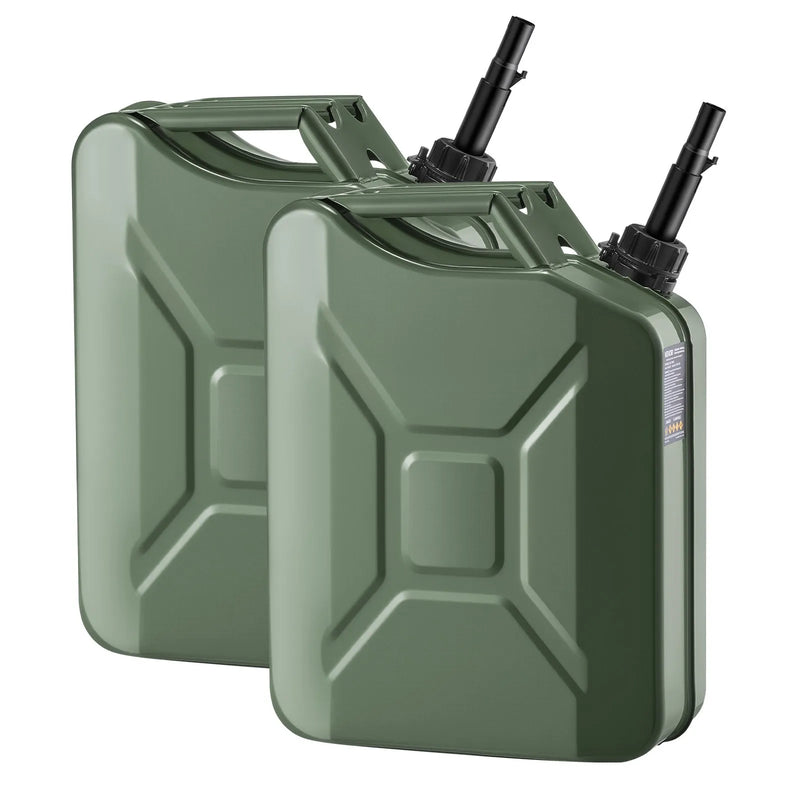 VEVOR metāla degvielas kanna 20 l ar uzgali un ergonomisku rokturi, maksimālā plūsma 6 l/min, hermētiska un korozijizturīga metāla degvielas tvertne vieglajām automašīnām, motocikliem, ATV un UTV, zaļa, 2 gab. komplekts