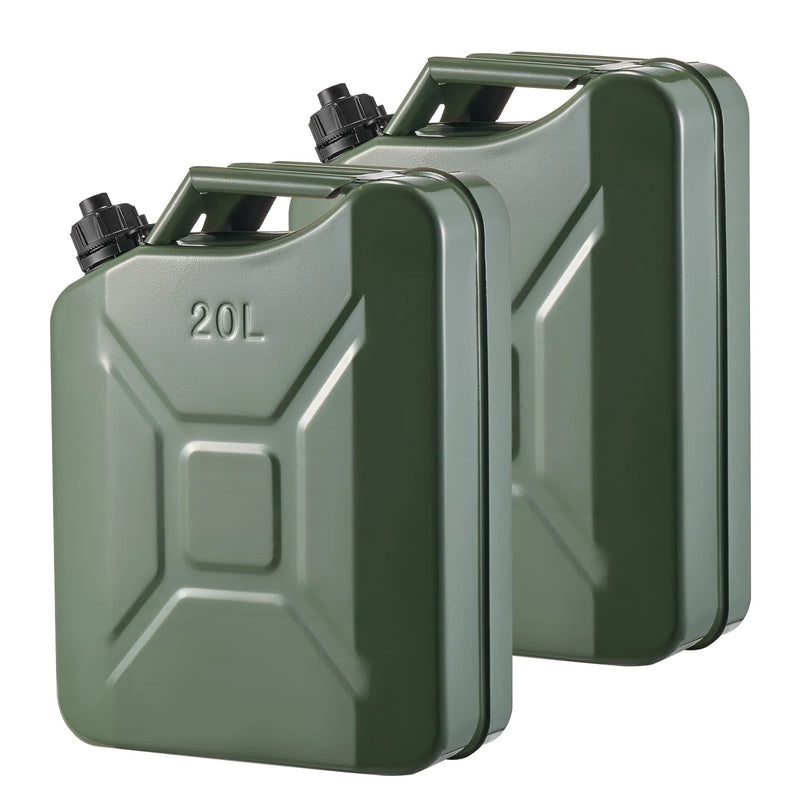 VEVOR metāla degvielas kanna 20 l ar uzgali un ergonomisku rokturi, maksimālā plūsma 6 l/min, hermētiska un korozijizturīga metāla degvielas tvertne vieglajām automašīnām, motocikliem, ATV un UTV, zaļa, 2 gab. komplekts