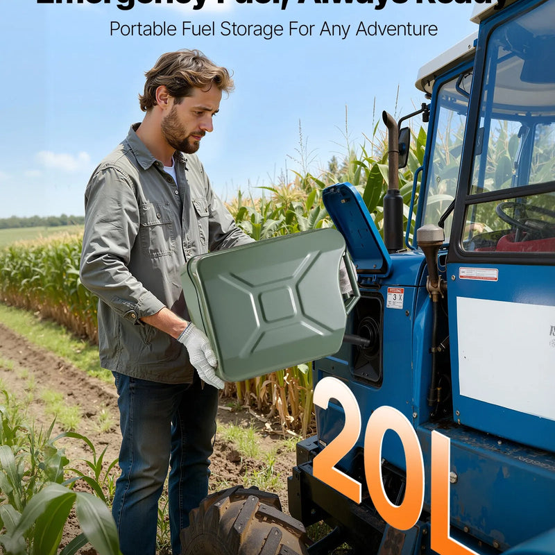 VEVOR metāla degvielas kanna 20 l ar uzgali un ergonomisku rokturi, maksimālā plūsma 6 l/min, hermētiska un korozijizturīga metāla degvielas tvertne vieglajām automašīnām, motocikliem, ATV un UTV, zaļa, 2 gab. komplekts