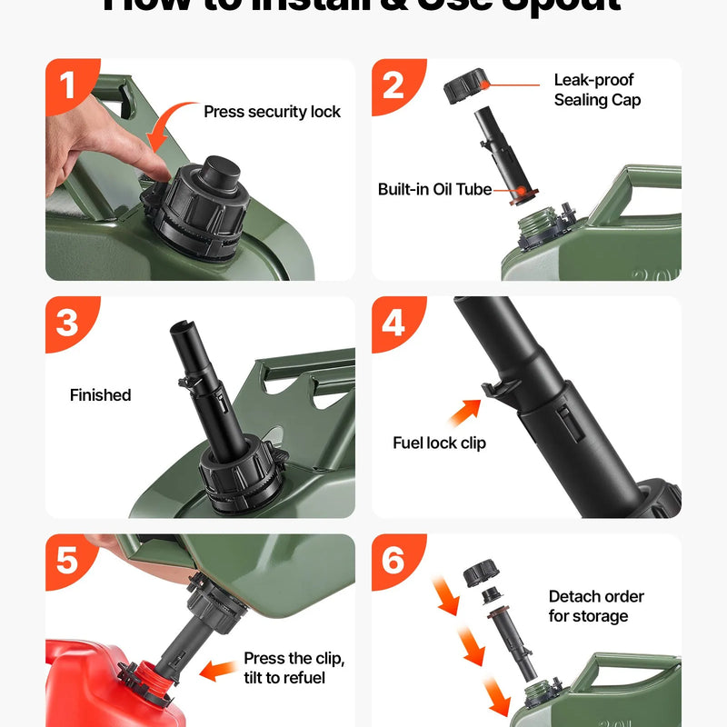 VEVOR metāla degvielas kanna 20 l ar uzgali un ergonomisku rokturi, maksimālā plūsma 6 l/min, hermētiska un korozijizturīga metāla degvielas tvertne vieglajām automašīnām, motocikliem, ATV un UTV, zaļa, 2 gab. komplekts