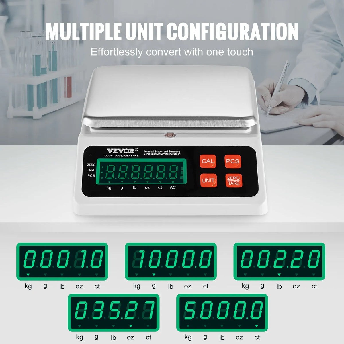 Industrial Digital Scales 10 kg x 0.1 g with LED Display, Units g/kg/lb/oz/ct, for Parts, Coins, Inventory, Kitchen and Jewellery Weighing