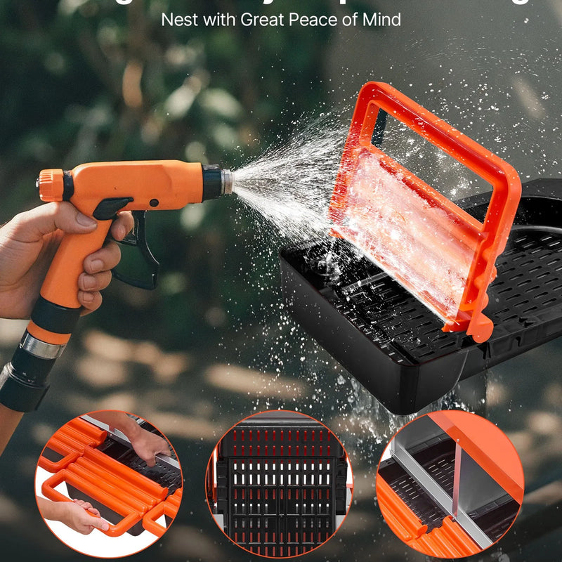 VEVOR vistas dējējkaste ar 3 nodalījumiem, 15–30 collu stabila un korozijizturīga metāla dēšanas kaste ar slīpiem dēšanas nodalījumiem, drenāžas atverēm un atpūtas platformu — piemērota dažādām vistu šķirnēm