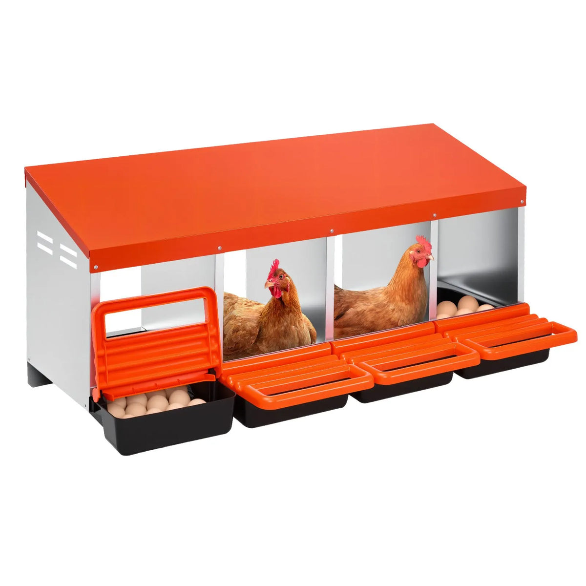 VEVOR Metal Chicken Nesting Box with 4 Compartments and Egg Rolling System, Orange