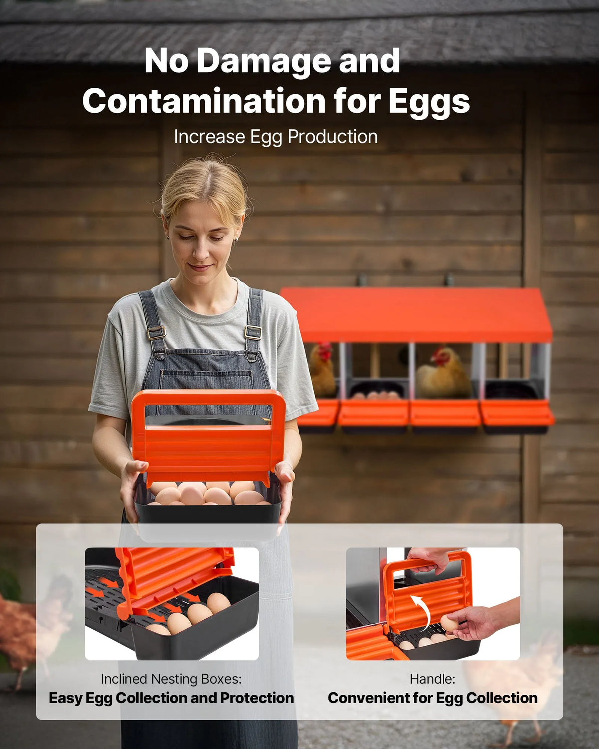 VEVOR Metal Chicken Nesting Box with 4 Compartments and Egg Rolling System, Orange