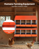 VEVOR putnu dējējligzdu kaste, 4 nodalījumi, metāla olu dēšanas ligzdas ar aizsargājošiem savākšanas vākiem, ripojoša olu savākšanas sistēma, viegli montējama, piemērota vistām, pīlēm un citiem mājputniem, oranža