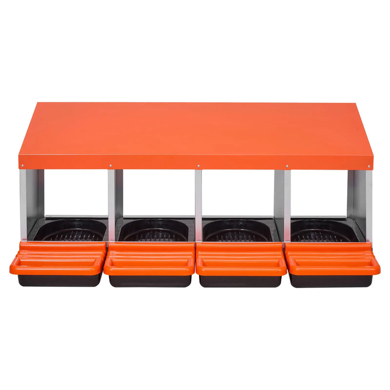 VEVOR vistas dējējkaste ar 4 nodalījumiem, 38,1–76,2 cm stabila un korozijizturīga metāla dēšanas kaste ar slīpiem dēšanas nodalījumiem, drenāžas atverēm un atpūtas platformu — piemērota dažādām vistu šķirnēm