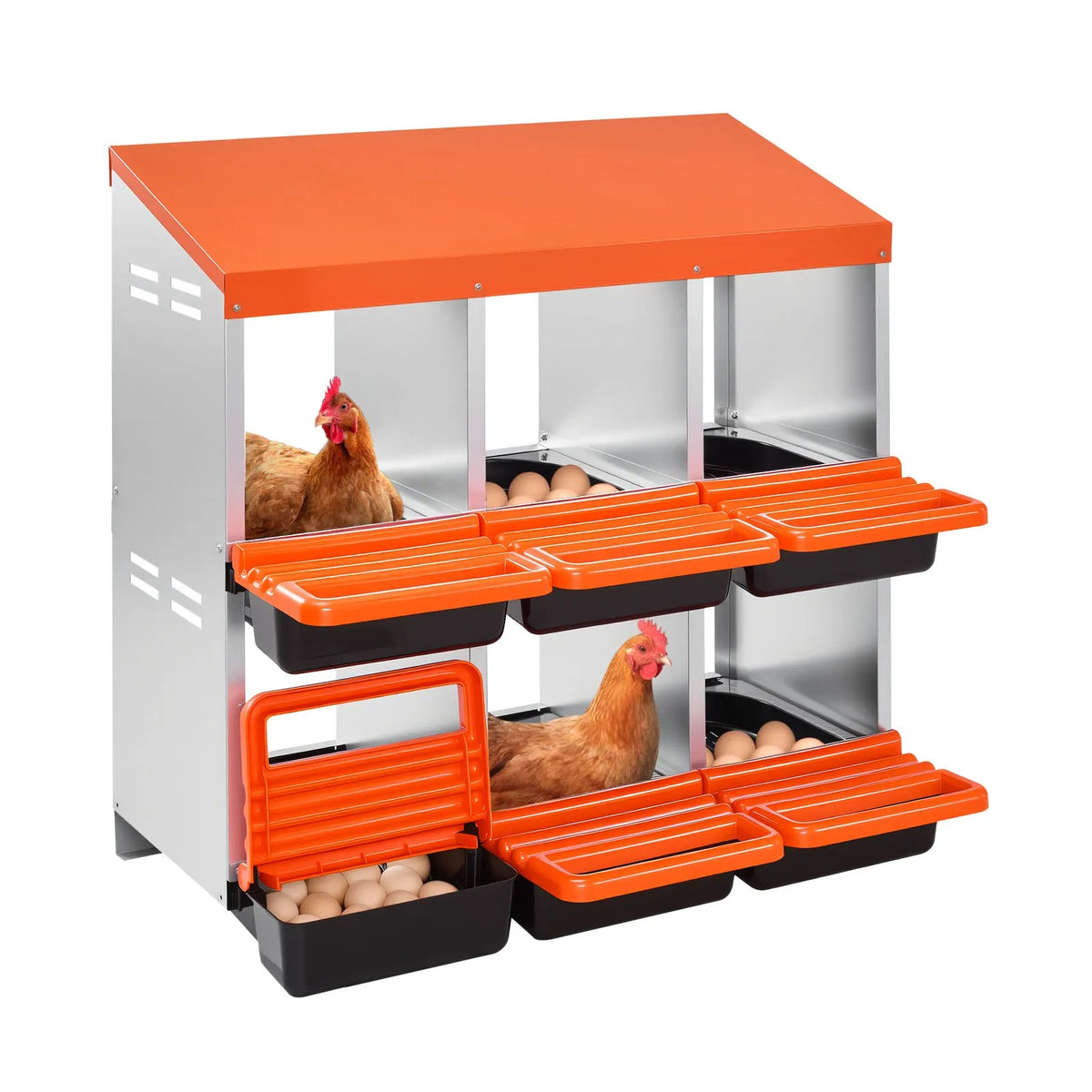 VEVOR Two-Tier Metal Chicken Nesting Box with 6 Compartments and Egg Rolling System