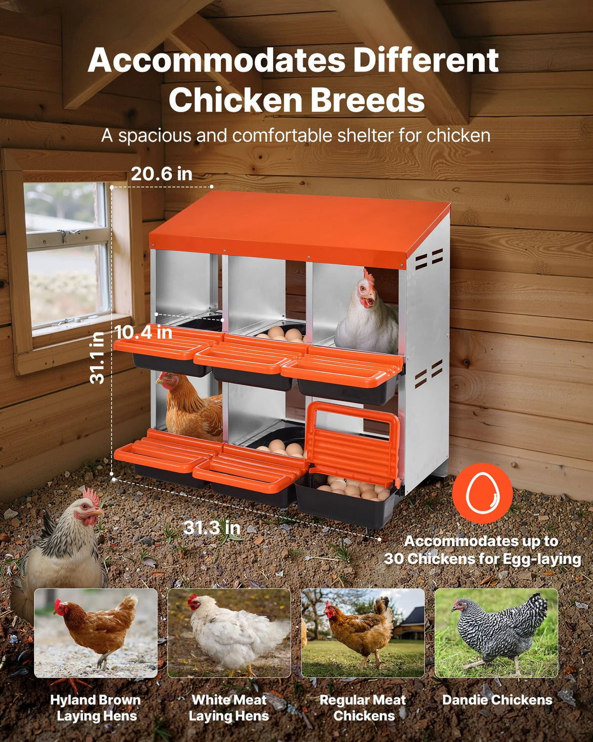 VEVOR Two-Tier Metal Chicken Nesting Box with 6 Compartments and Egg Rolling System