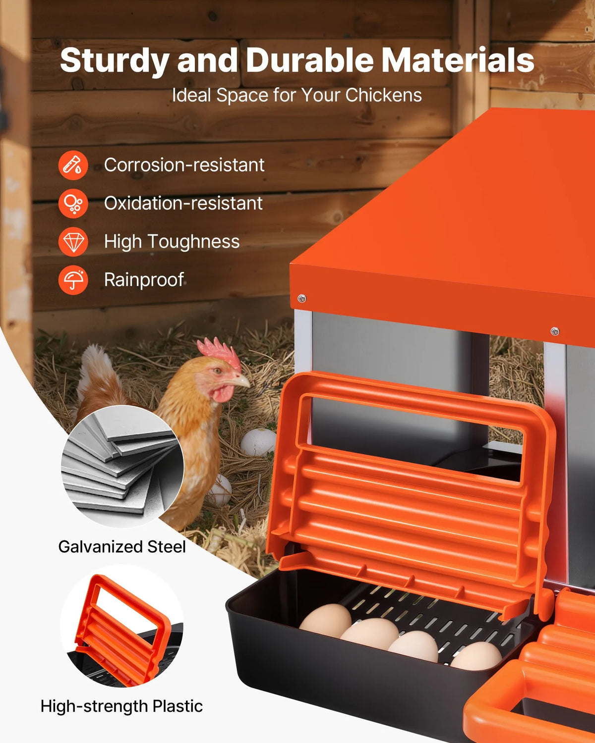 VEVOR Two-Tier Metal Chicken Nesting Box with 6 Compartments and Egg Rolling System
