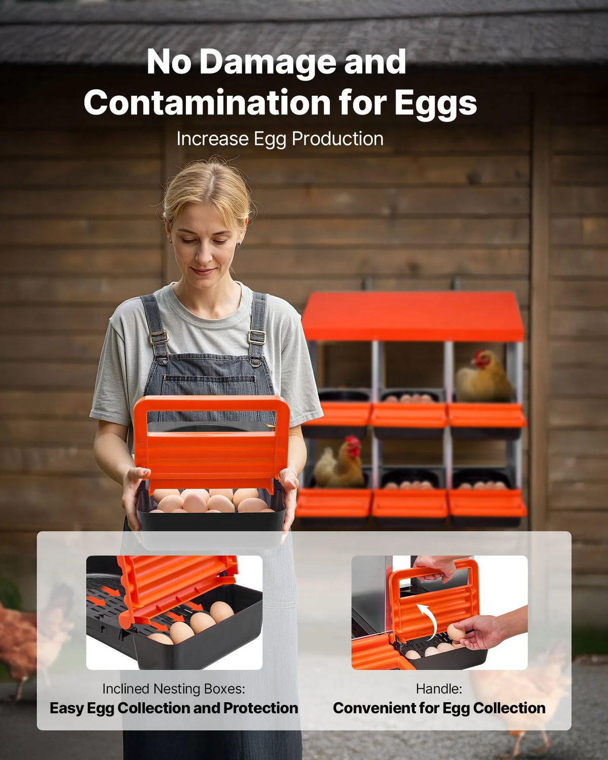 VEVOR Two-Tier Metal Chicken Nesting Box with 6 Compartments and Egg Rolling System