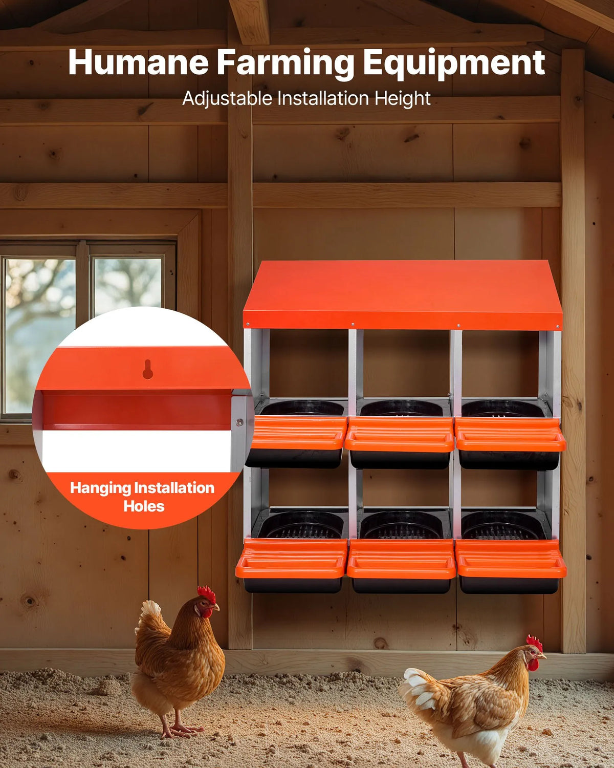 VEVOR Two-Tier Metal Chicken Nesting Box with 6 Compartments and Egg Rolling System