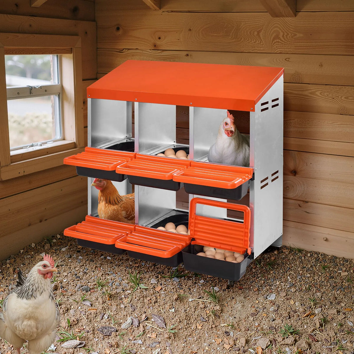 VEVOR Two-Tier Metal Chicken Nesting Box with 6 Compartments and Egg Rolling System
