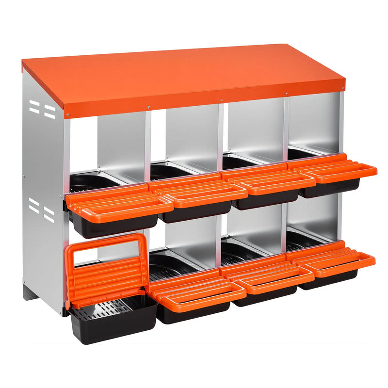 VEVOR 8 nodalījumu cinkota metāla dējējkaste ar slīpām ligzdām un ventilācijas atverēm, piemērota dažādām vistu šķirnēm (76–114 cm platuma diapazons)