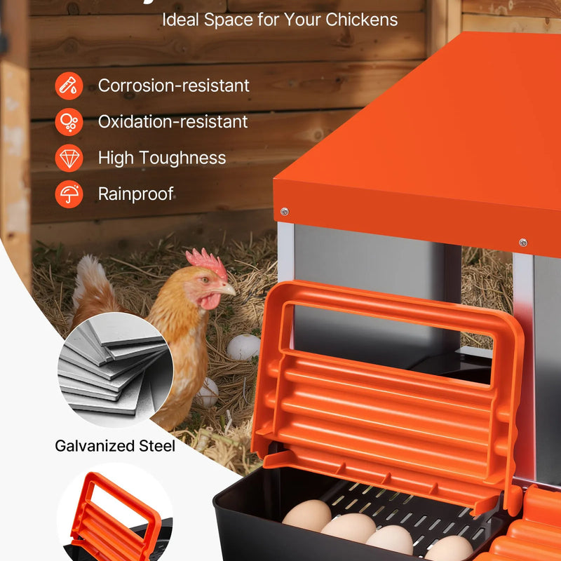 VEVOR 8 nodalījumu cinkota metāla dējējkaste ar slīpām ligzdām un ventilācijas atverēm, piemērota dažādām vistu šķirnēm (76–114 cm platuma diapazons)