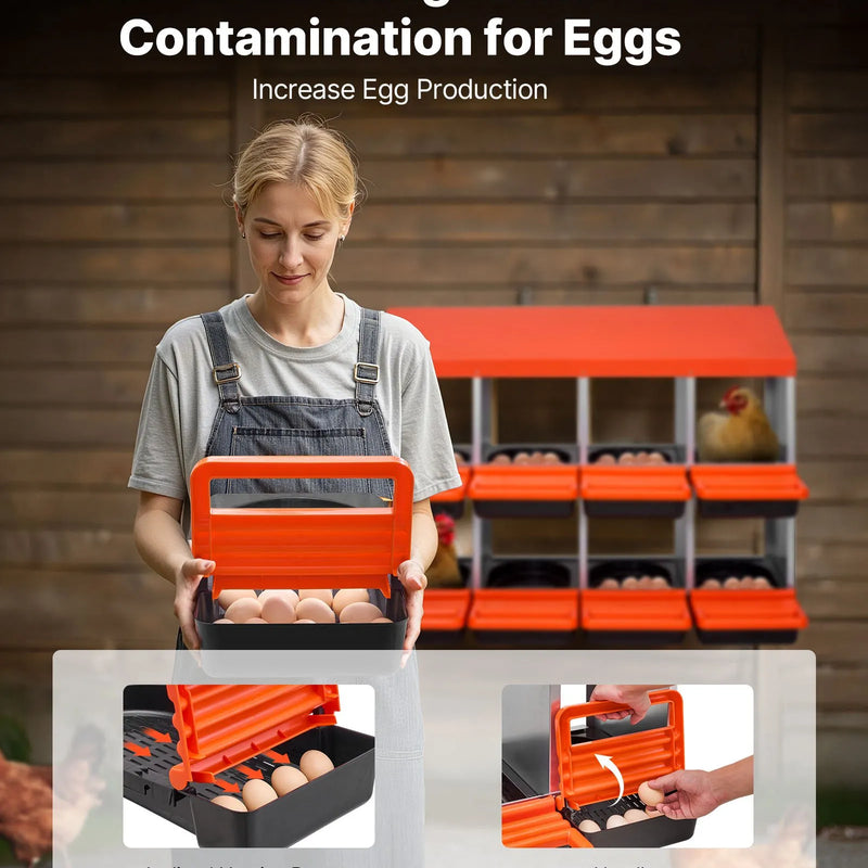 VEVOR 8 nodalījumu cinkota metāla dējējkaste ar slīpām ligzdām un ventilācijas atverēm, piemērota dažādām vistu šķirnēm (76–114 cm platuma diapazons)