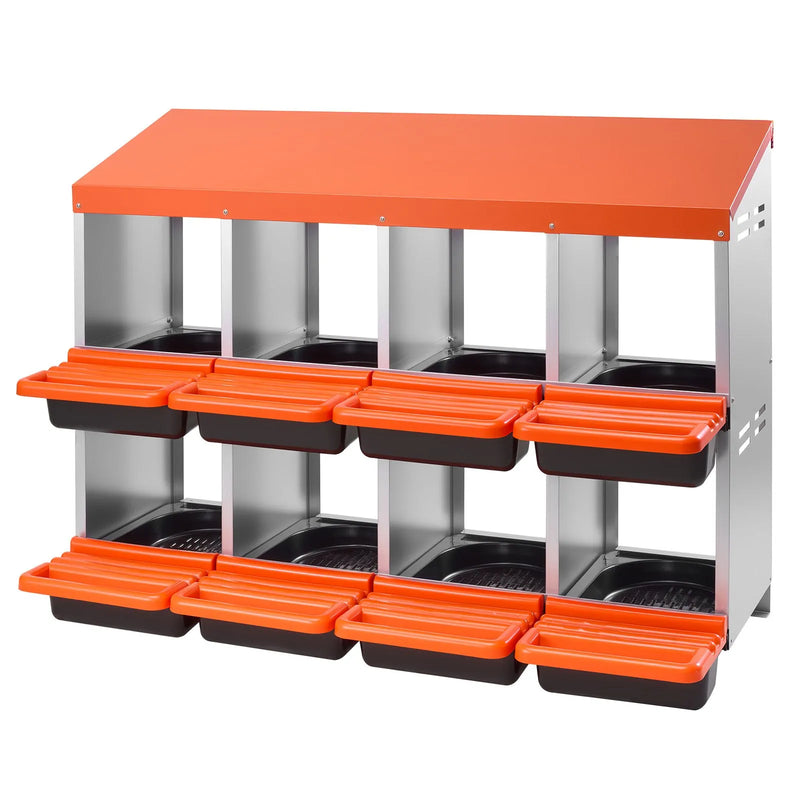 VEVOR 8 nodalījumu cinkota metāla dējējkaste ar slīpām ligzdām un ventilācijas atverēm, piemērota dažādām vistu šķirnēm (76–114 cm platuma diapazons)