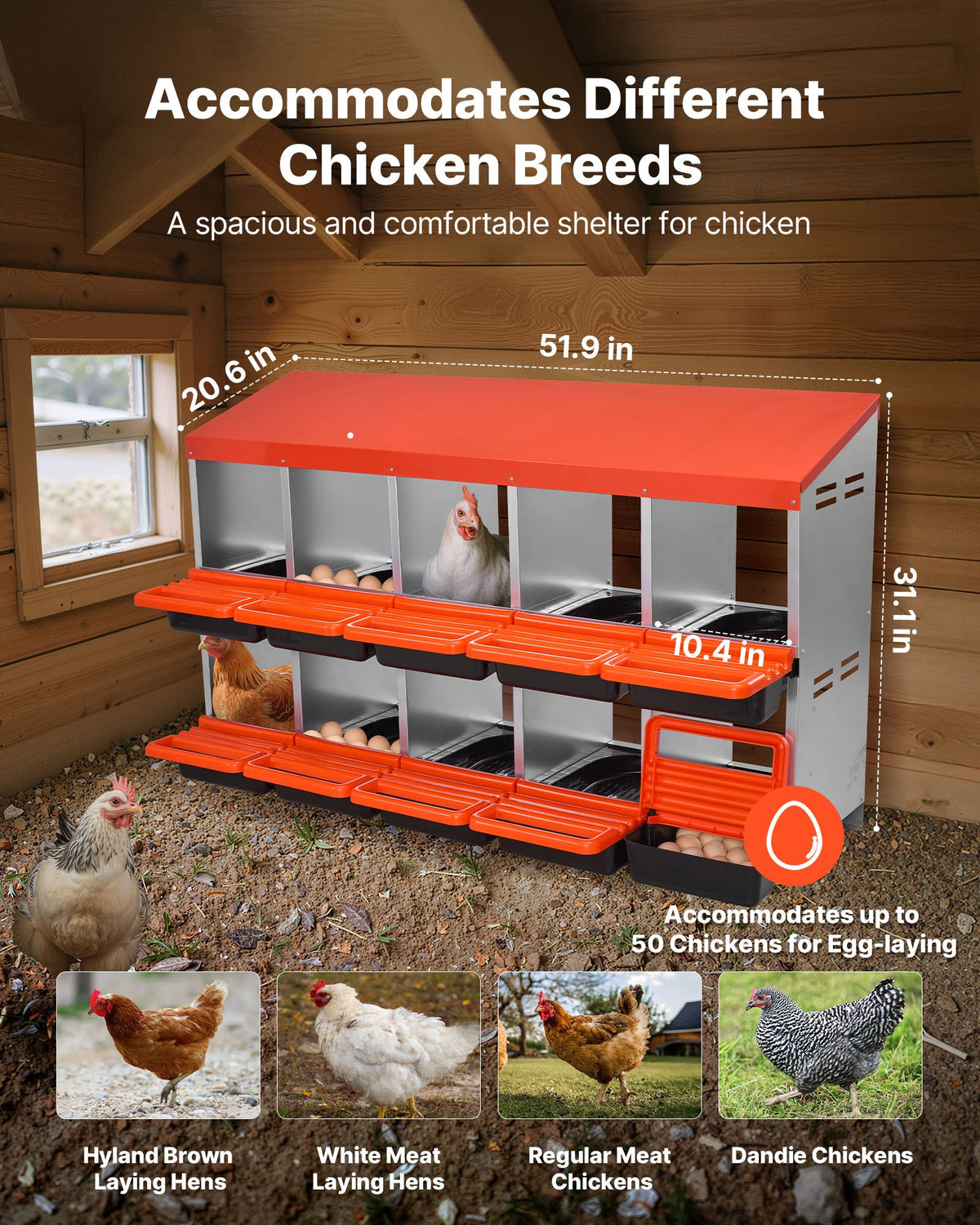VEVOR Two-Tier Metal Chicken Nesting Box with 10 Compartments and Egg Rolling System