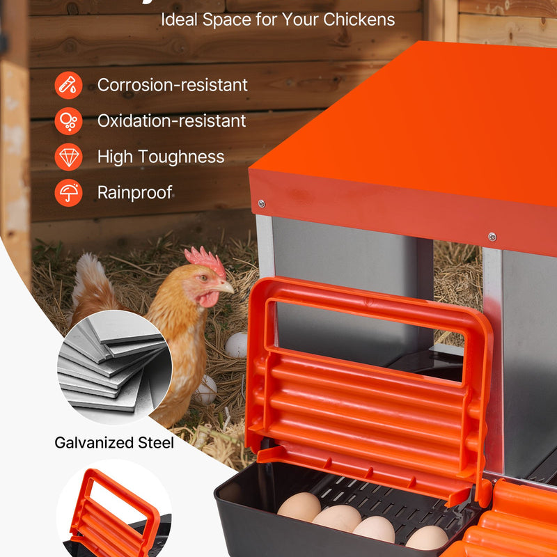VEVOR 2 līmeņu dējējkastes ar 10 nodalījumiem, metāla olu dēšanas kaste ar aizsargpārsegiem un izslīdošo savākšanas sistēmu — viegli saliekama, piemērota vistām, pīlēm, cālīšiem un citiem mājputniem