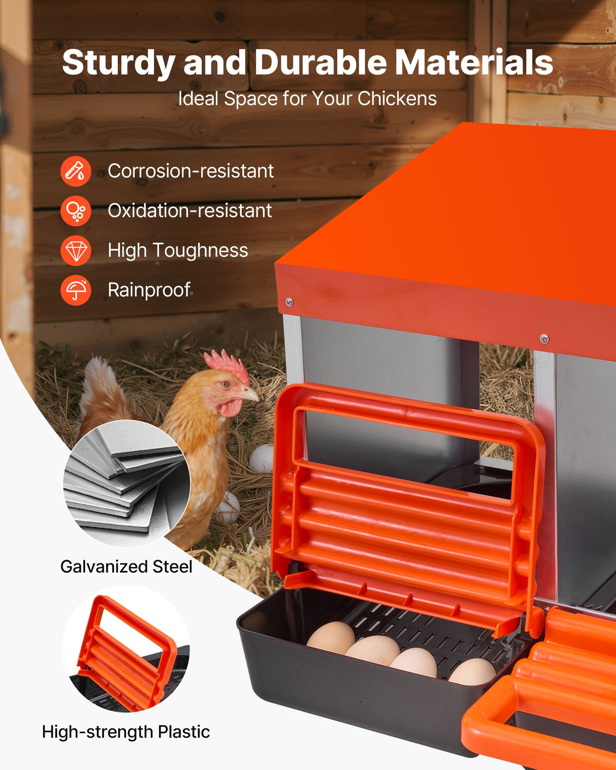 VEVOR Two-Tier Metal Chicken Nesting Box with 10 Compartments and Egg Rolling System