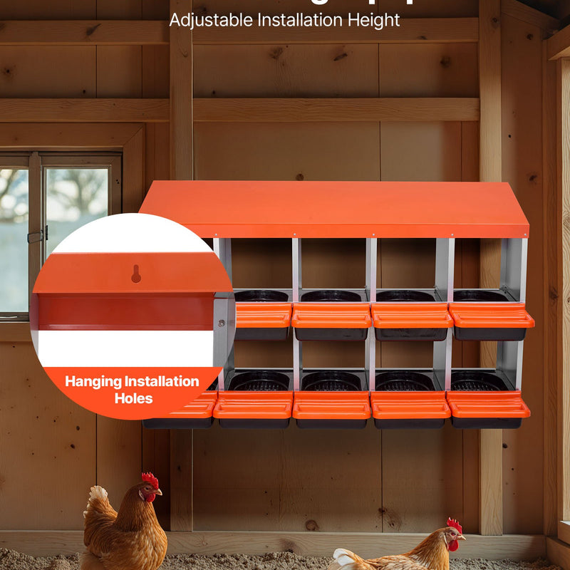 VEVOR 2 līmeņu dējējkastes ar 10 nodalījumiem, metāla olu dēšanas kaste ar aizsargpārsegiem un izslīdošo savākšanas sistēmu — viegli saliekama, piemērota vistām, pīlēm, cālīšiem un citiem mājputniem