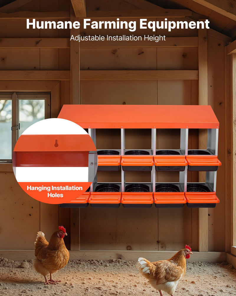 VEVOR 2 līmeņu dējējkastes ar 10 nodalījumiem, metāla olu dēšanas kaste ar aizsargpārsegiem un izslīdošo savākšanas sistēmu — viegli saliekama, piemērota vistām, pīlēm, cālīšiem un citiem mājputniem