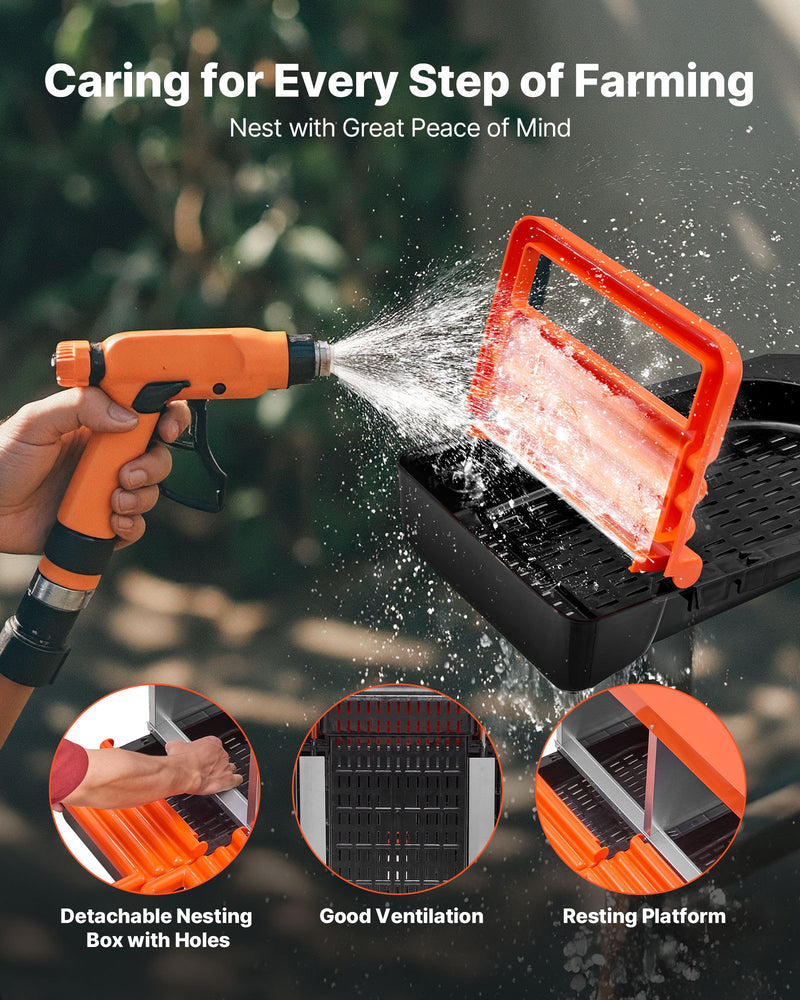 VEVOR 2 līmeņu dējējkastes ar 10 nodalījumiem, metāla olu dēšanas kaste ar aizsargpārsegiem un izslīdošo savākšanas sistēmu — viegli saliekama, piemērota vistām, pīlēm, cālīšiem un citiem mājputniem