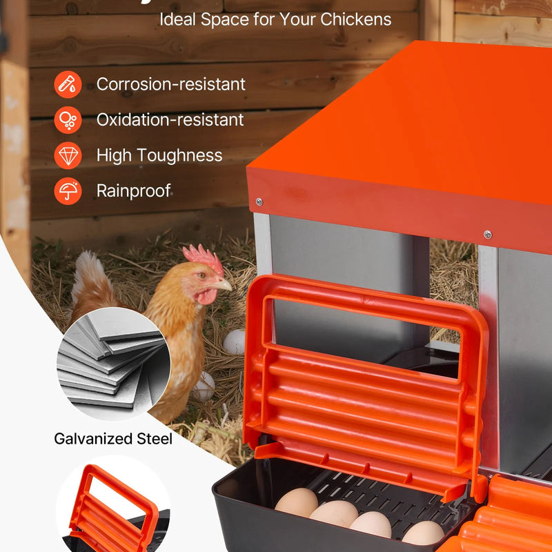 VEVOR vistas dējējkaste ar 10 nodalījumiem, 30–45 collu stabila un korozijizturīga metāla dēšanas kaste ar slīpiem dēšanas nodalījumiem, drenāžas atverēm un atpūtas platformu — piemērota dažādām vistu šķirnēm