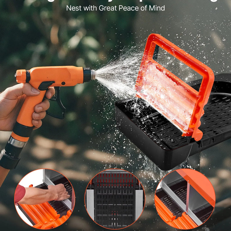 VEVOR vistas dējējkaste ar 10 nodalījumiem, 30–45 collu stabila un korozijizturīga metāla dēšanas kaste ar slīpiem dēšanas nodalījumiem, drenāžas atverēm un atpūtas platformu — piemērota dažādām vistu šķirnēm