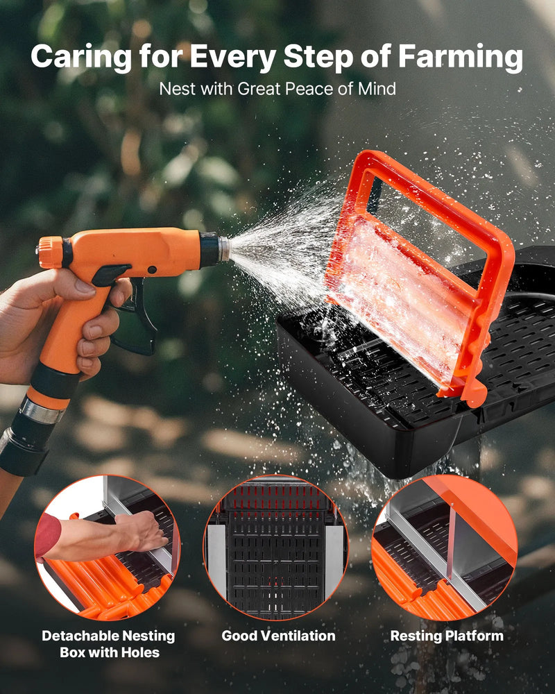 VEVOR vistas dējējkaste ar 10 nodalījumiem, 30–45 collu stabila un korozijizturīga metāla dēšanas kaste ar slīpiem dēšanas nodalījumiem, drenāžas atverēm un atpūtas platformu — piemērota dažādām vistu šķirnēm