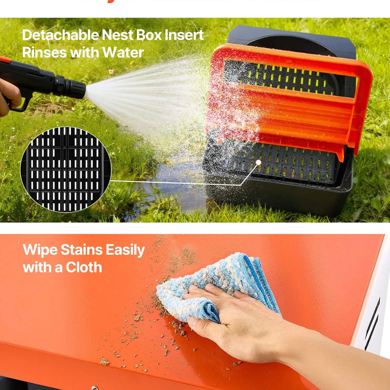 VEVOR vistas dēšanas ligzdas, 10 nodalījumi, ar balsta kājām, vienkārša olu savākšana, cinkots tērauds un augstas izturības plastmasa, ripojošās dēšanas ligzdas vistām un dējējvistām, oranžas