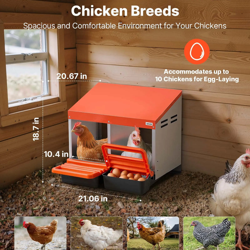 VEVOR vistu dēšanas ligzdas, 2 nodalījumi, ērta olu savākšana, stiprināšanai pie sienas, vienkārša montāža, cinkots tērauds un augstas izturības plastmasa, ripojošas ligzdas vistām dēšanai, oranžas