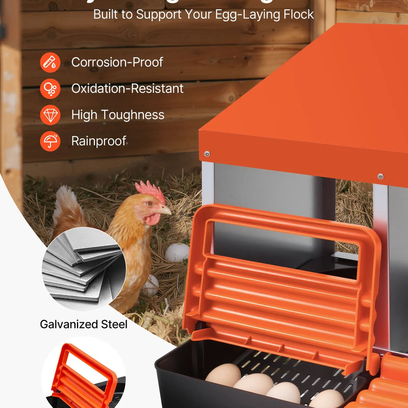 VEVOR vistu dēšanas ligzdas, 2 nodalījumi, ērta olu savākšana, stiprināšanai pie sienas, vienkārša montāža, cinkots tērauds un augstas izturības plastmasa, ripojošas ligzdas vistām dēšanai, oranžas