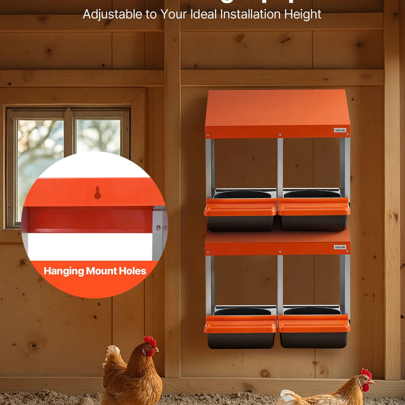 VEVOR vistu dēšanas ligzdas, 2 nodalījumi, ērta olu savākšana, stiprināšanai pie sienas, vienkārša montāža, cinkots tērauds un augstas izturības plastmasa, ripojošas ligzdas vistām dēšanai, oranžas