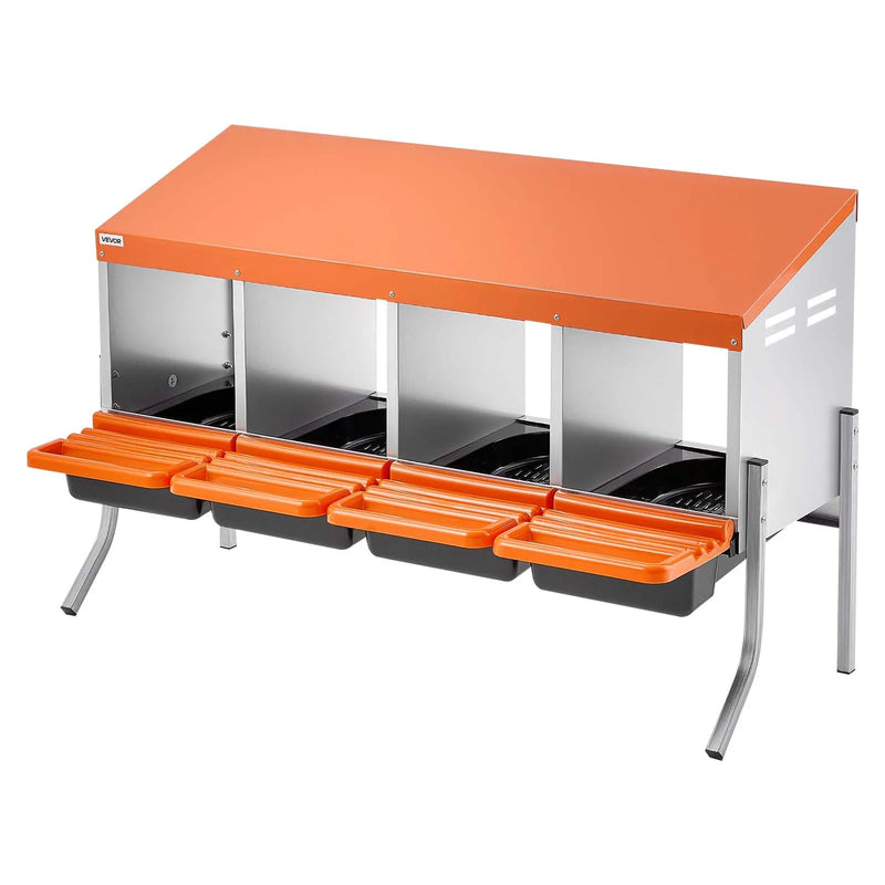 VEVOR vistu dējējligzdu kaste ar balsta kājām, 4 nodalījumi, ripojoša olu savākšanas sistēma, no cinkota tērauda un augstas izturības plastmasas, viegla olu savākšana, paredzēta vistām un dējējvistām, oranža