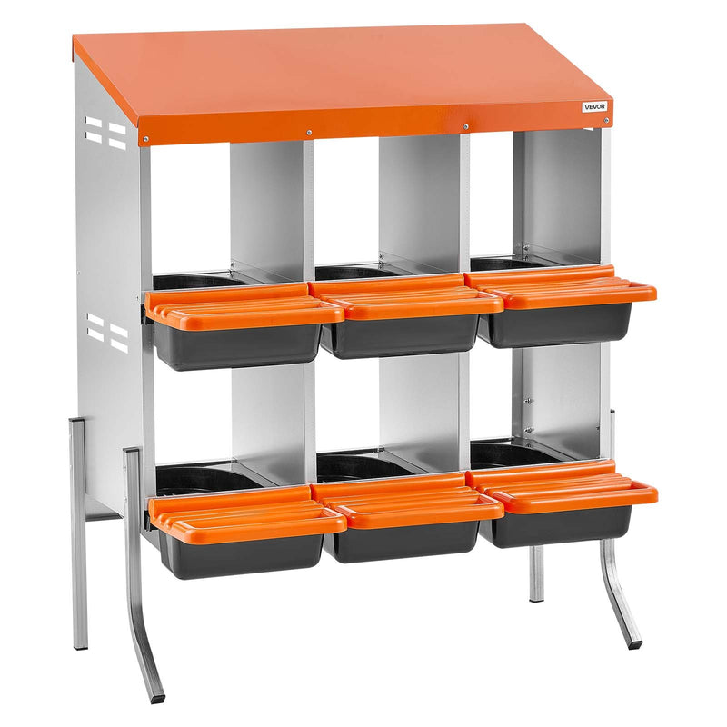 VEVOR vistu dēšanas ligzdas, 6 nodalījumi, ar balsta kājām, vienkārša olu savākšana, cinkots tērauds un augstas izturības plastmasa, ripojošās dēšanas ligzdas vistām un dējējvistām, oranžas