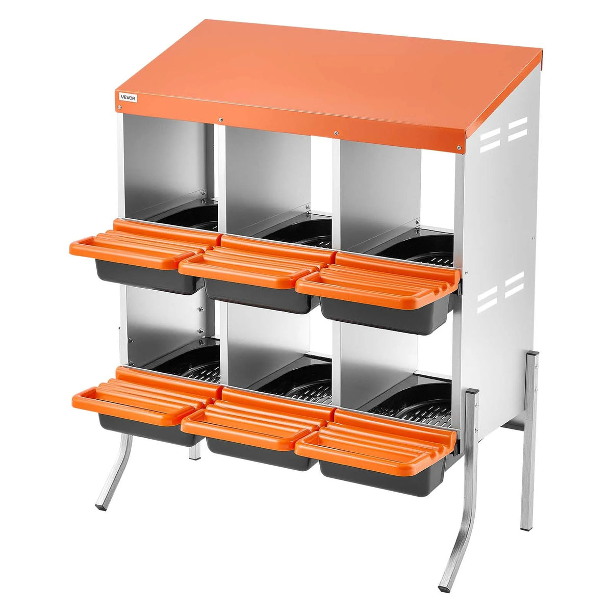 VEVOR Chicken Nesting Box with 6 Compartments, Support Legs and Egg Rolling System, Orange