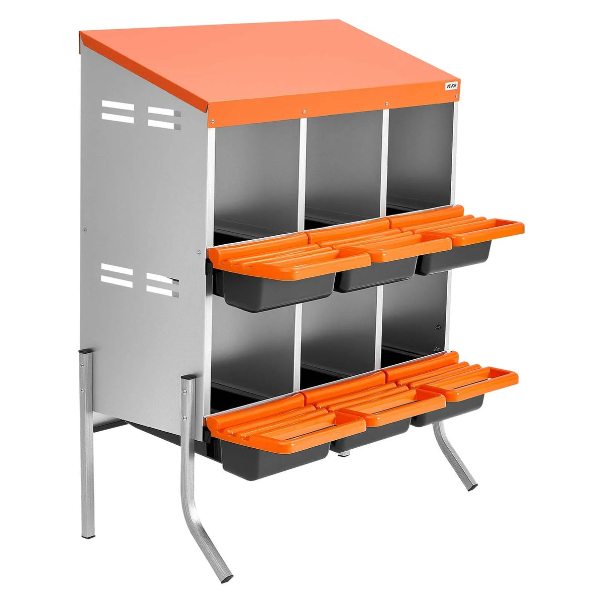 VEVOR Chicken Nesting Box with 6 Compartments, Support Legs and Egg Rolling System, Orange
