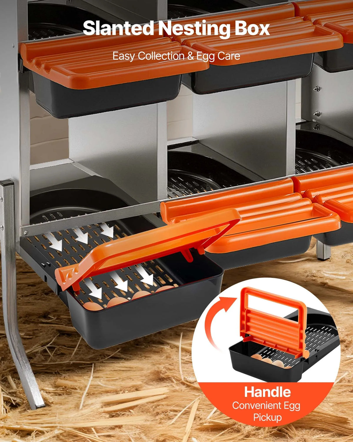 VEVOR Chicken Nesting Box with 6 Compartments, Support Legs and Egg Rolling System, Orange