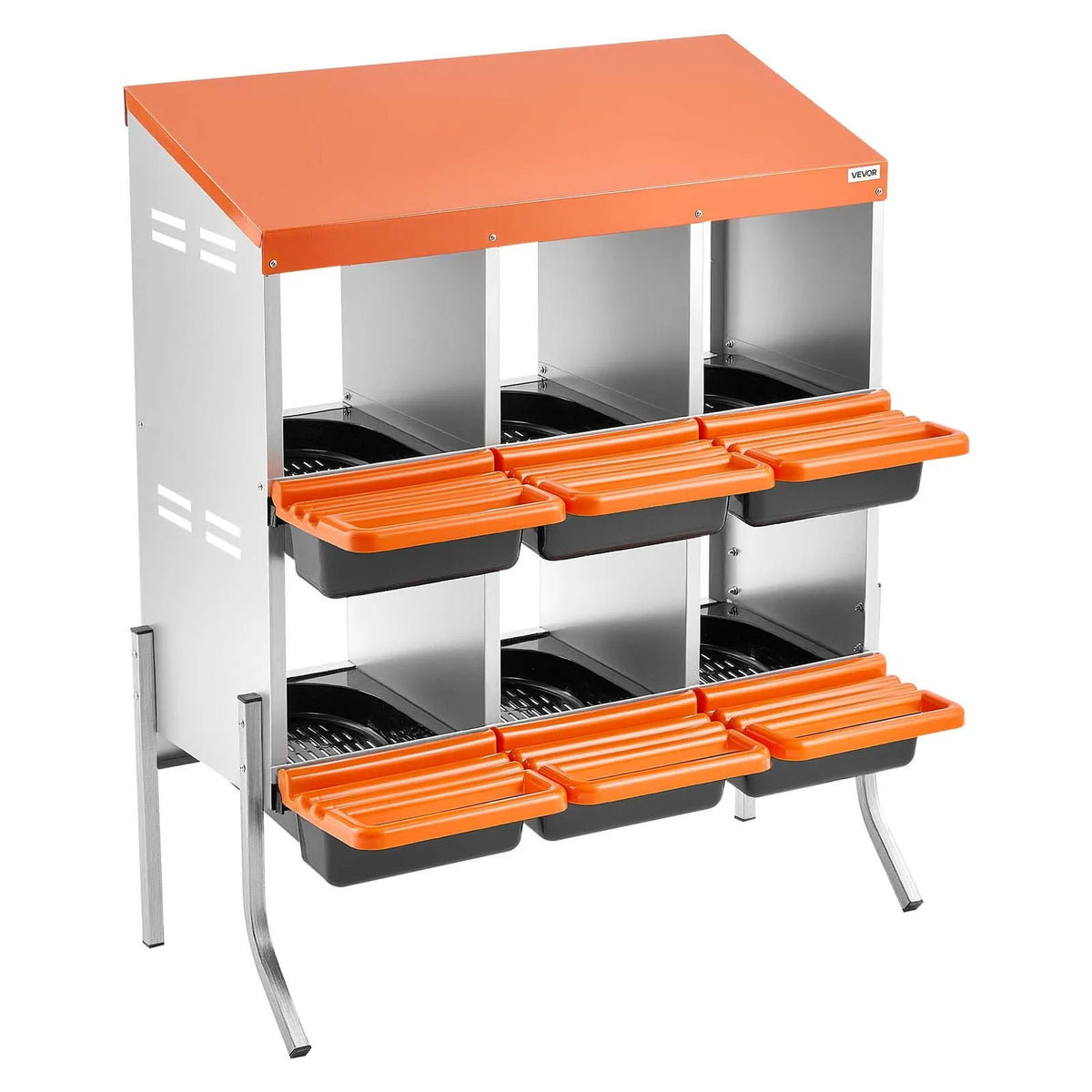 VEVOR Chicken Nesting Box with 6 Compartments, Support Legs and Egg Rolling System, Orange