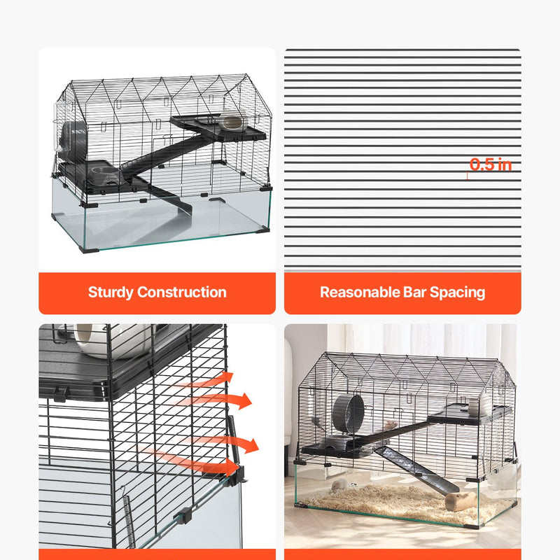 VEVOR metāla mazo grauzēju būris ar PVC pamatni, 75 cm