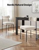 VEVOR 4 gab. bouclé stila krēsli ar Šerpas auduma apdari, noapaļotu atzveltni un melnām metāla kājām, balti