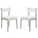 VEVOR 2 gab. bouclé stila krēsli ar Šerpas auduma apdari, noapaļotu atzveltni un melnām metāla kājām, balti