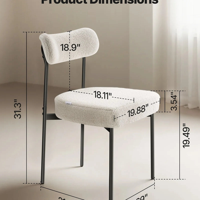 VEVOR 2 gab. bouclé stila krēsli ar Šerpas auduma apdari, noapaļotu atzveltni un melnām metāla kājām, balti