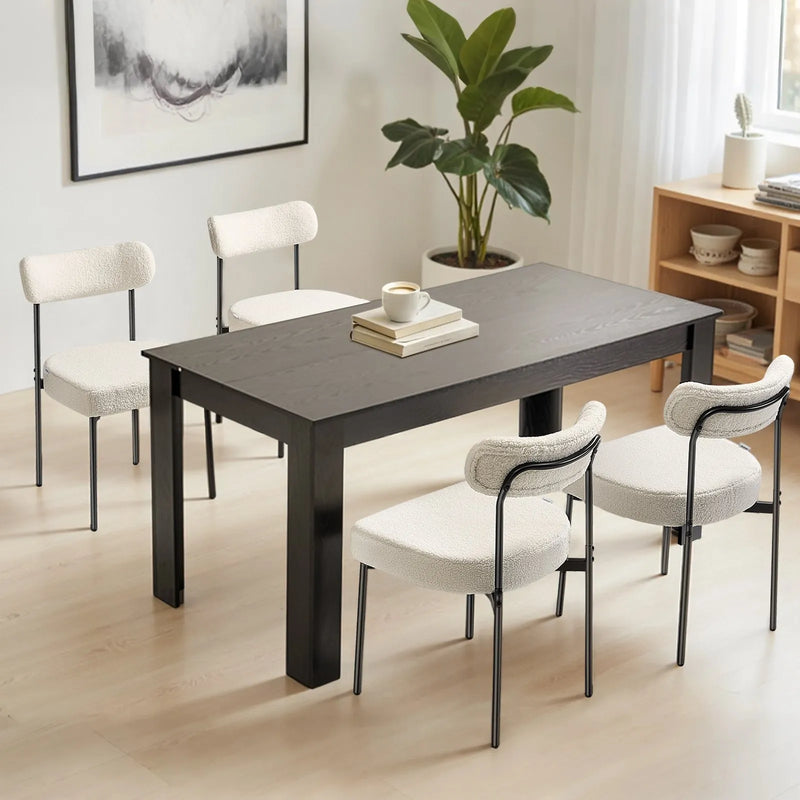 VEVOR 2 gab. bouclé stila krēsli ar Šerpas auduma apdari, noapaļotu atzveltni un melnām metāla kājām, balti